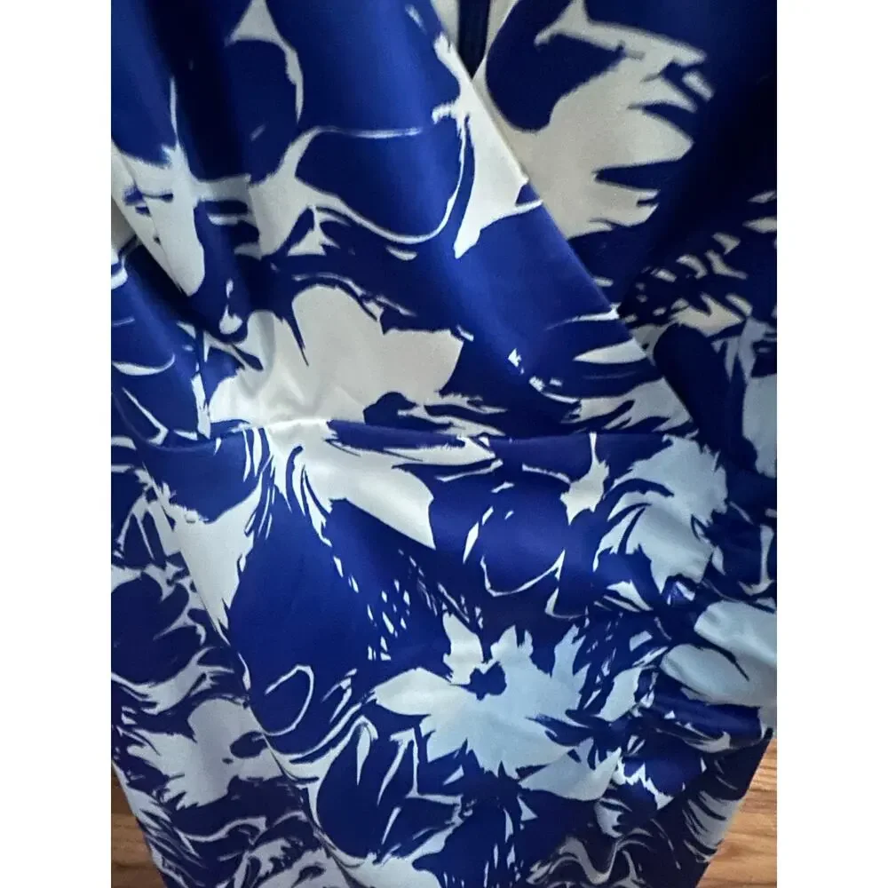 Donna Ricco Blue & White Floral V-Neck Dress – Size 12 - Picture 2 of 5
